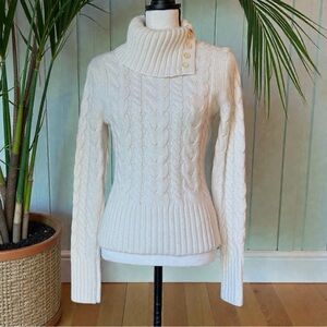 BANANA REPUBLIC Cable Knit Sweater - Angora Wool - Size M - Ivory White